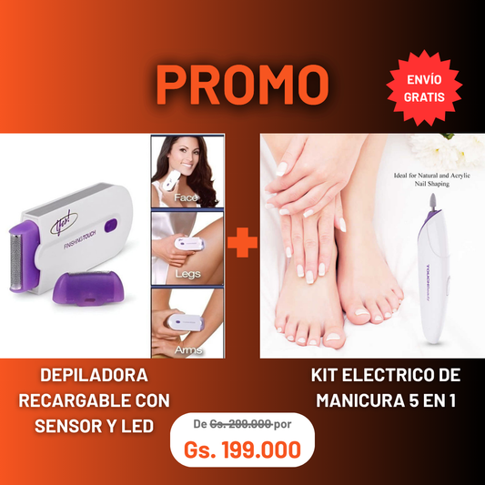 COMBO: Depiladora Recargable Con Sensor Y Led + Kit Electrico De Manicura 5 En 1