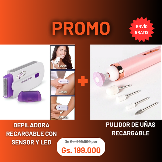 COMBO: DEPILADORA RECARGABLE CON SENSOR Y LED + PULIDOR DE UÑAS RECARGABLE