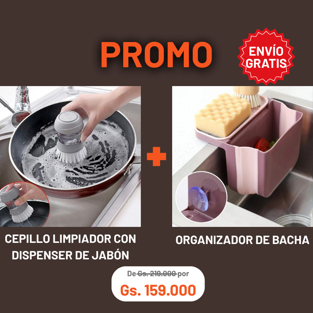 PROMO: Cepillo con dispenser + Organizador de Bacha