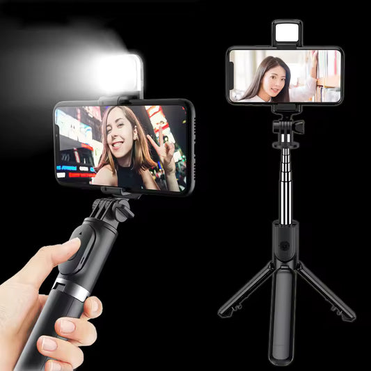 Palo de Selfie Portátil Bluetooth con Luz, Trípode y Control Remoto